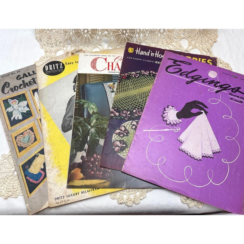Vintage 1950s Set of 5 Assorted Crochet & Knitting Booklets by Coats Star Dritz